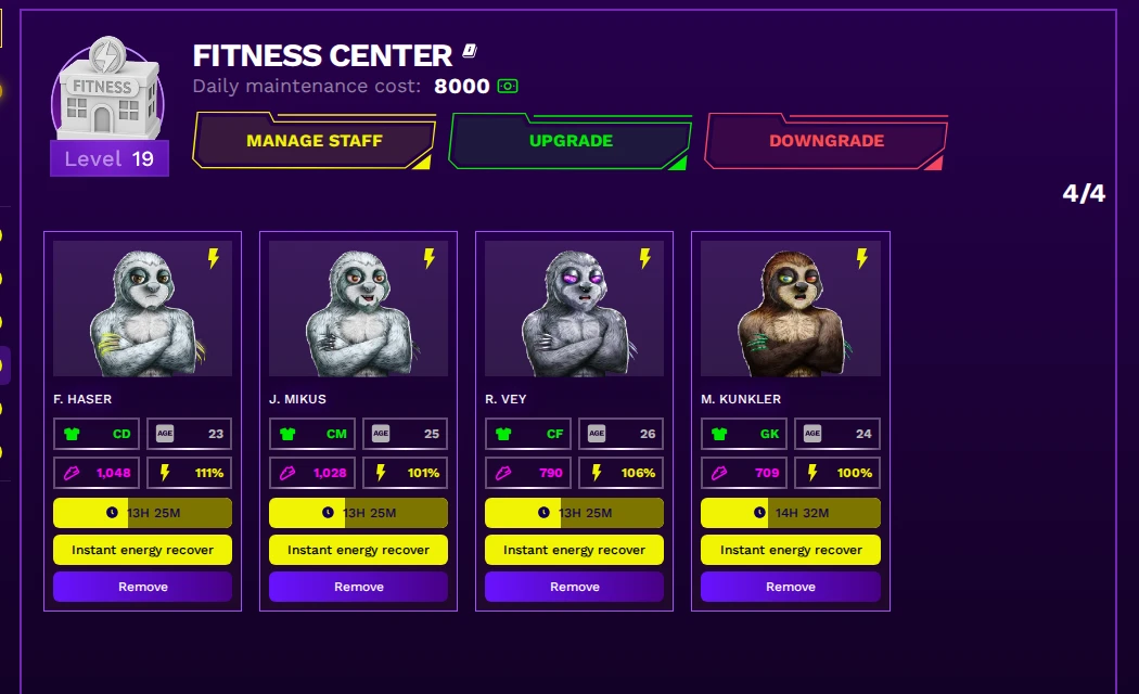 Lazy Football Fitness Center for player energy recovery